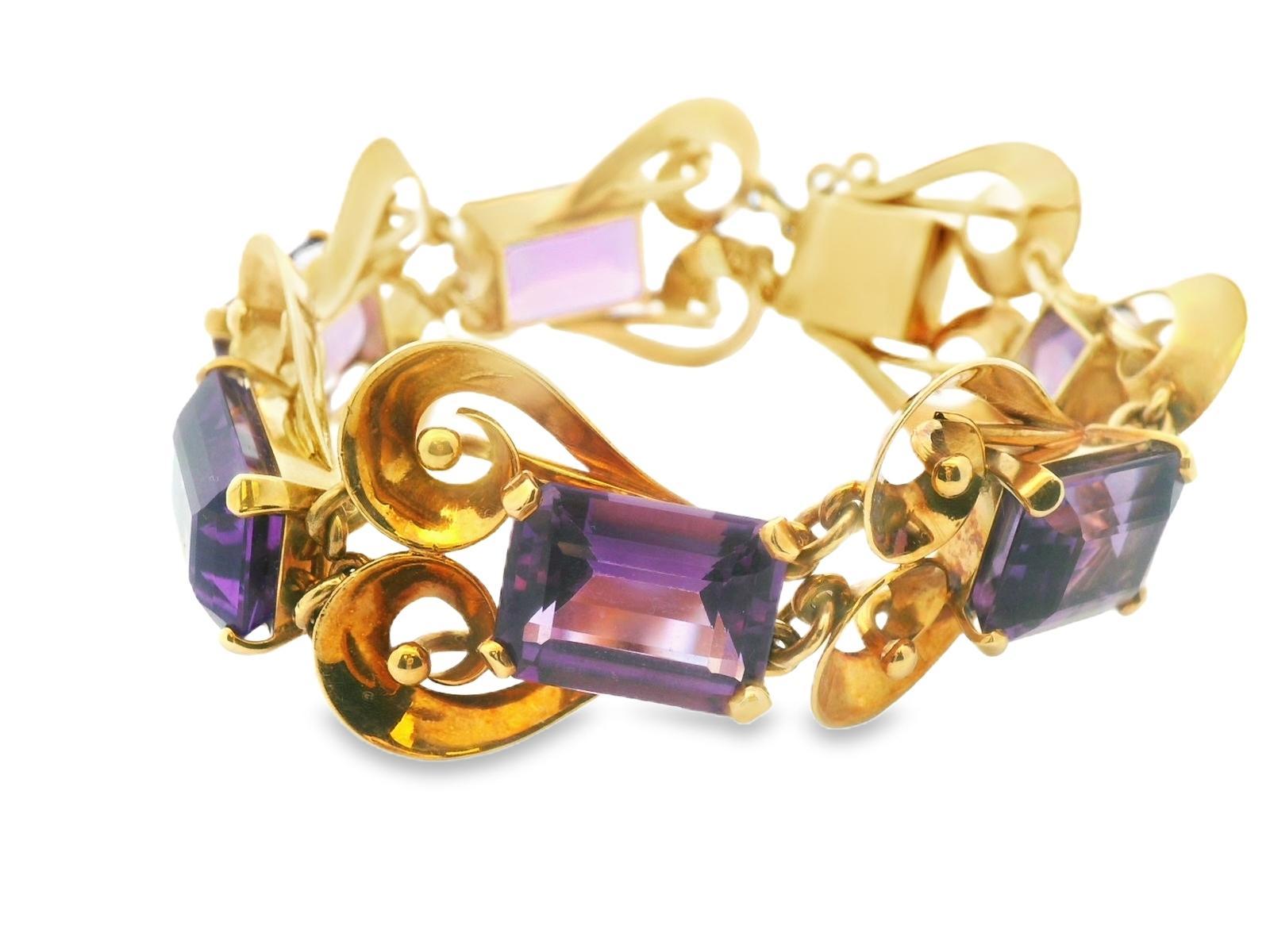 Emerald Cut 18K Rose Gold Amethyst MCM Bracelet For Sale
