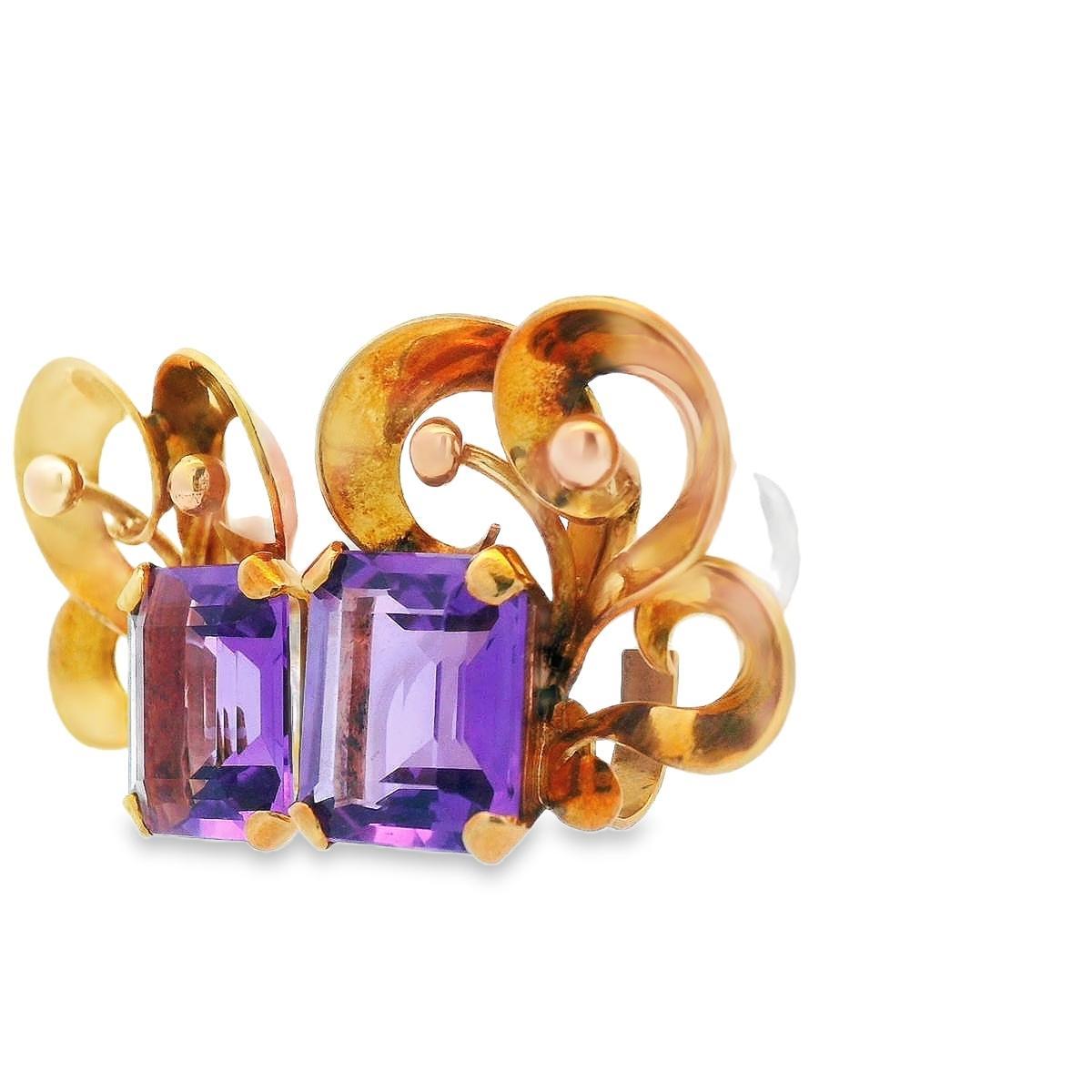 Tapered Baguette 18k Rose Gold Amethyst MCM Earrings For Sale