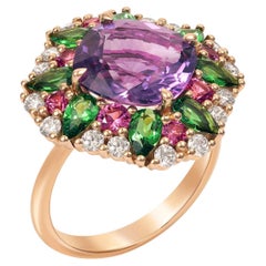 18K Rose Gold Amethyst, Tsavorite, Pink Sapphire and Diamond Ring 18K Rose Gold Amethyst, Tsavorite, Pink Sapphire and Diamond Ring