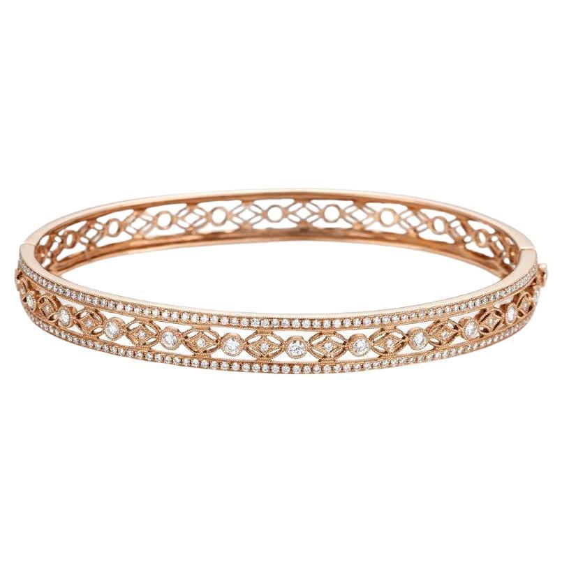 18k Rose Gold and 1.35 Carat Diamond Bangle For Sale