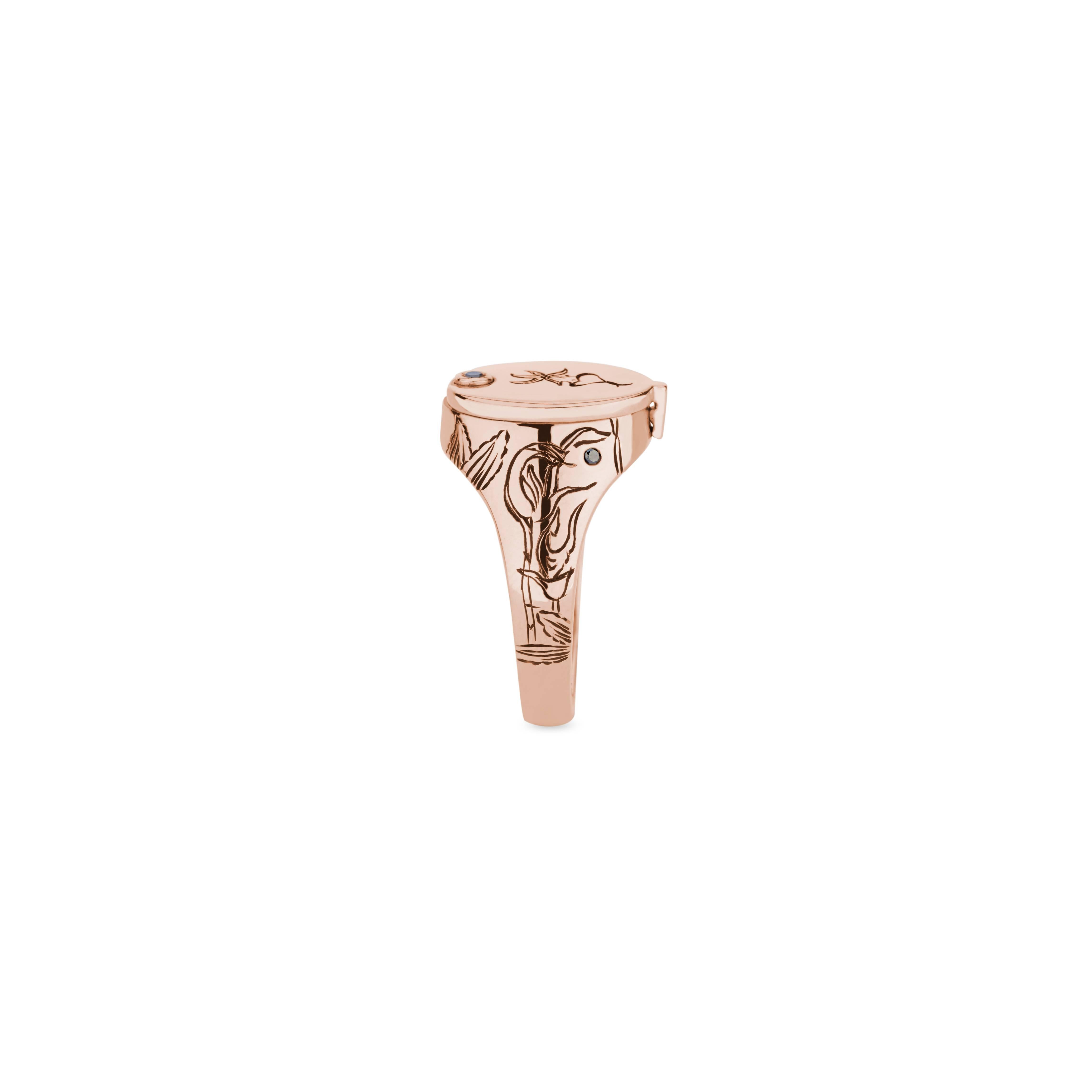 Victorian 18k Rose Gold and Black Diamond Snake in the Grass Conservatory Signet Ring For Sale