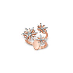 18k Rose Gold and Diamond Open Ring with Three Edelweiss Flowers