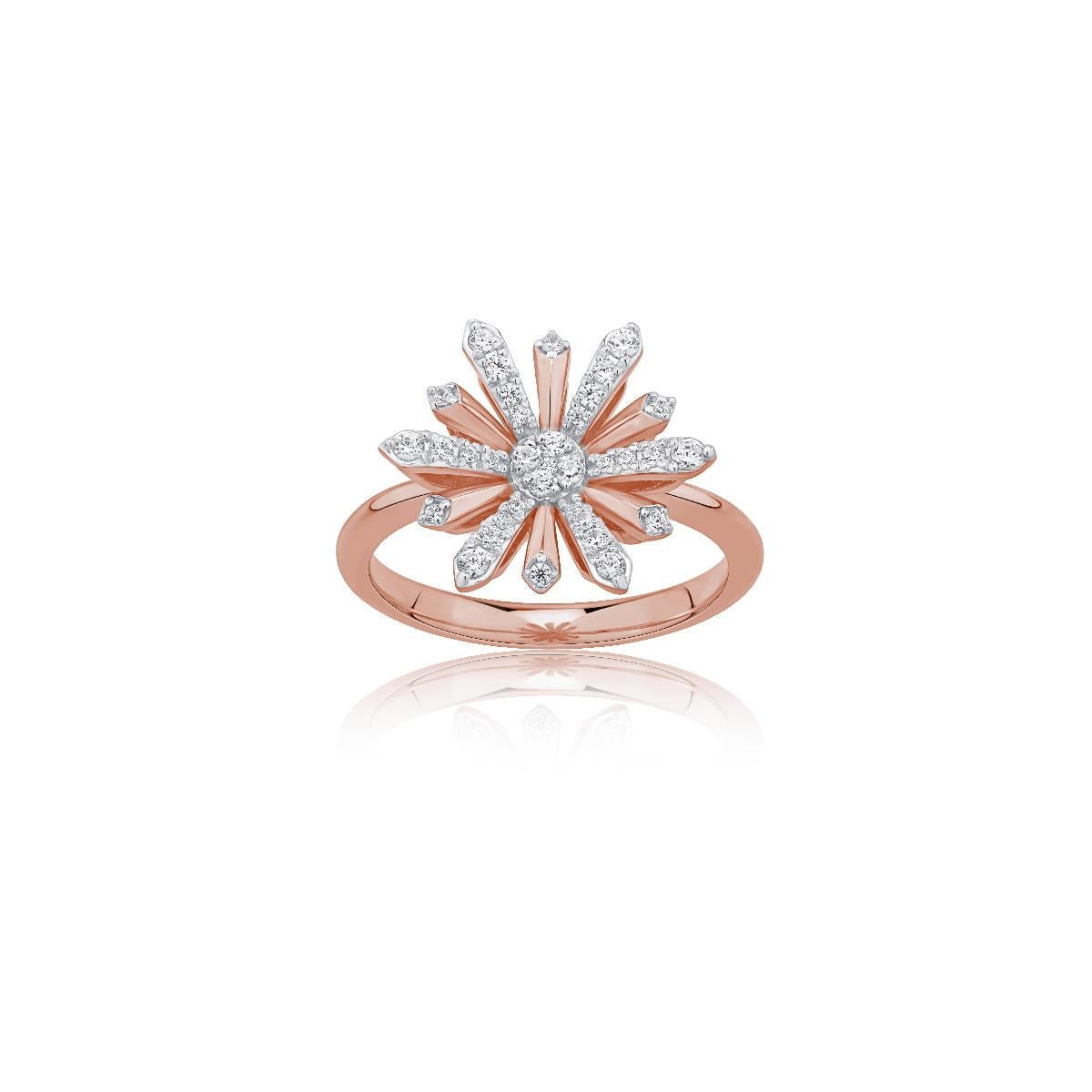 Brilliant Cut 18k Rose Gold and Diamond Open Ring with Three Edelweiss Flowers For Sale