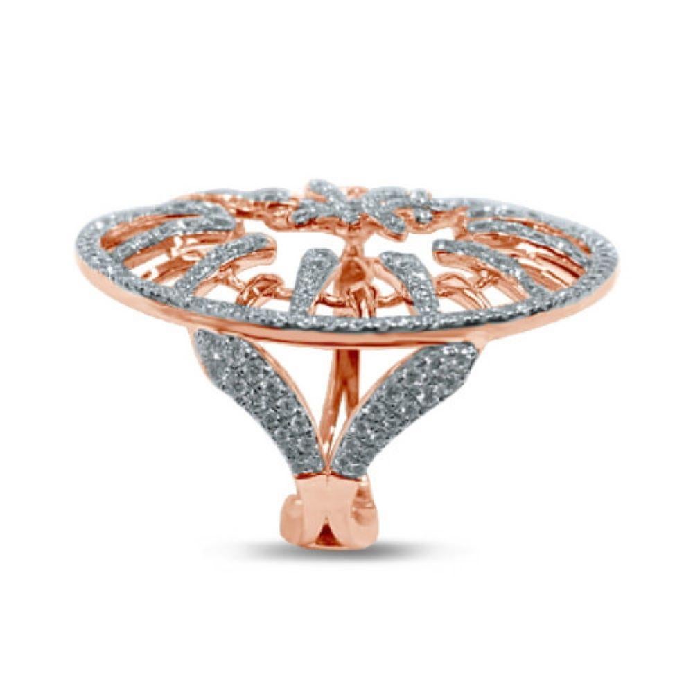 18k Rose Gold and Diamond Open Ring with Three Edelweiss Flowers In New Condition For Sale In Bilbao, ES