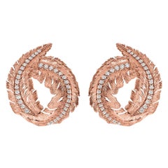 Pendientes Hoja Oro Rosa Texturizado 18K y Diamantes