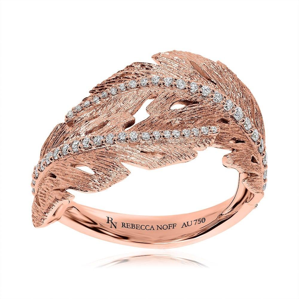 For Sale:  18k Rose Gold and Diamonds Textured Leaf Ring 2