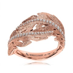 18k Rose Gold and Diamonds Textured Leaf Ring