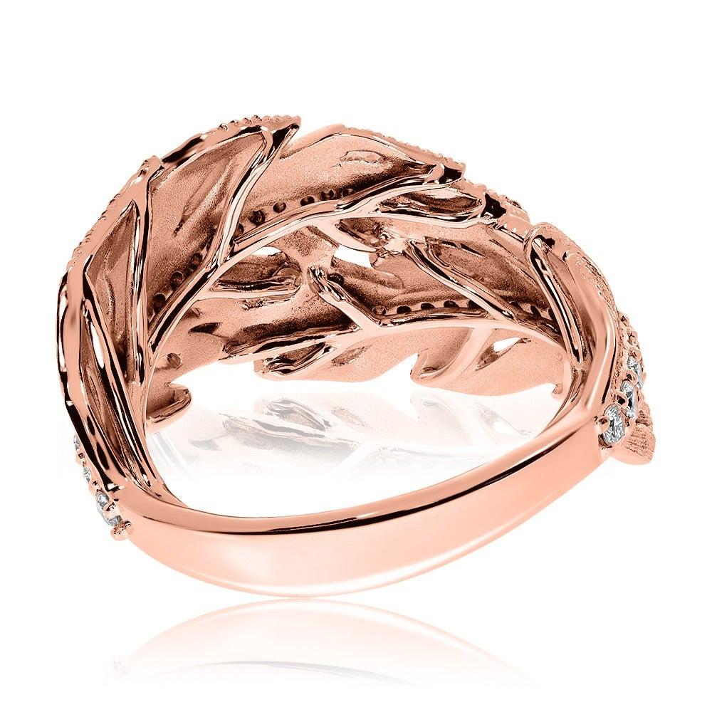 For Sale:  18k Rose Gold and Diamonds Textured Leaf Ring 3