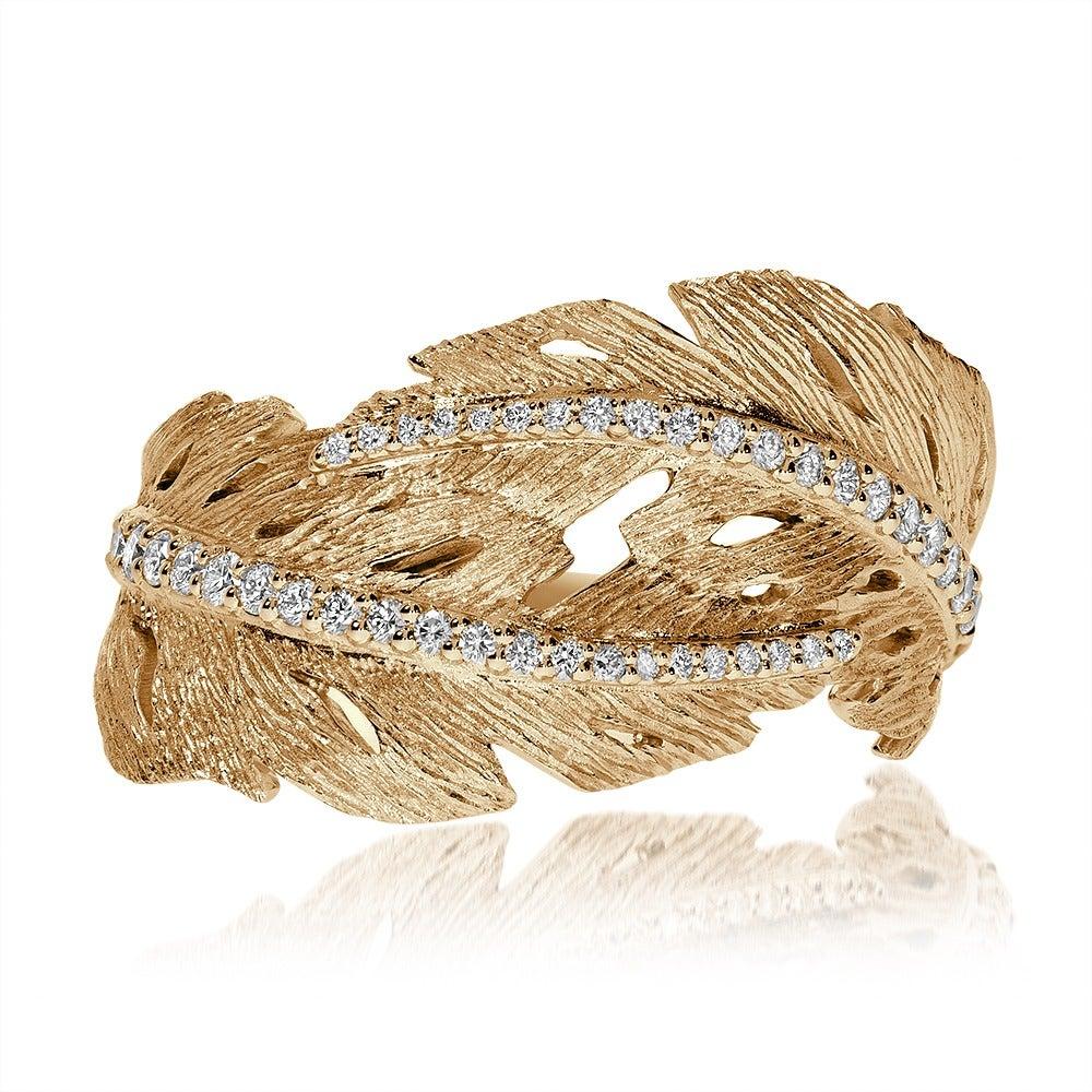 For Sale:  18k Rose Gold and Diamonds Textured Leaf Ring 4