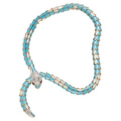 18k Rose Gold and Enamel Snake Necklace