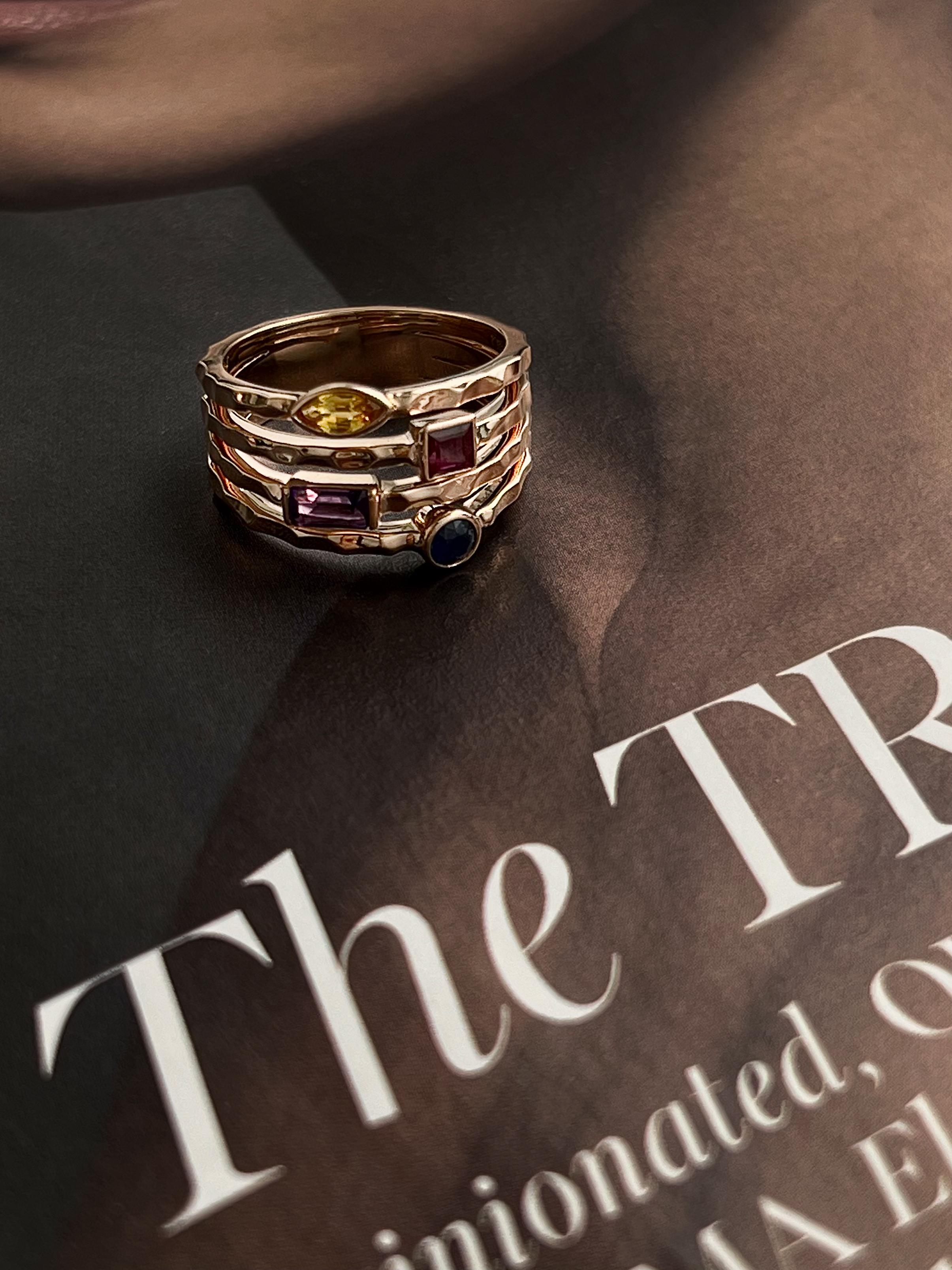 da uomo o donna Anello in oro rosa 18k e pietre preziose multicolore in vendita