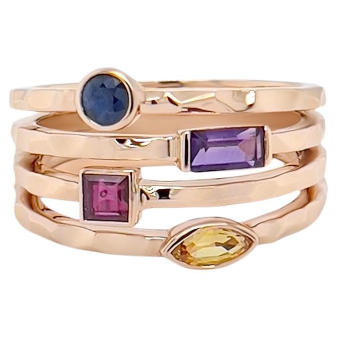 18k Rose Gold and Multicolored Gemstone Ring For Sale