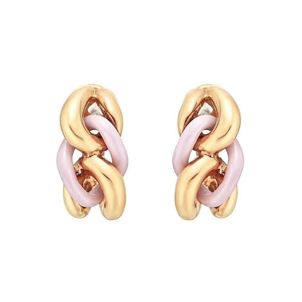 18 Karat Rose Gold and Pink Ceramic Link Earrings