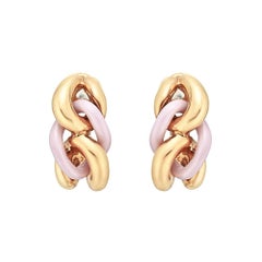 18 Karat Rose Gold and Pink Ceramic Link Earrings