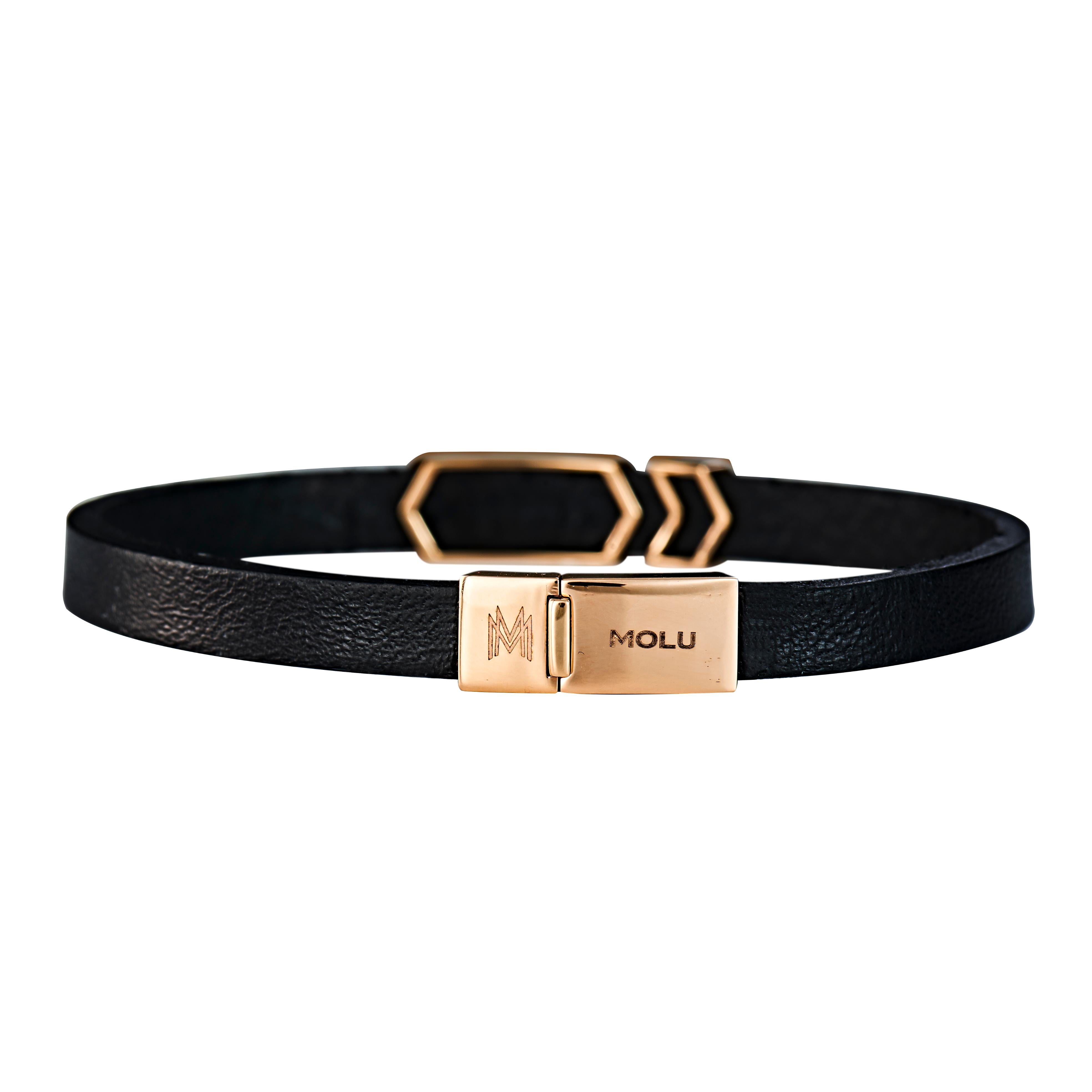 Modern 18 Karat Rose Gold and Rubber Brown Diamond Thorax Leather Bracelet For Sale