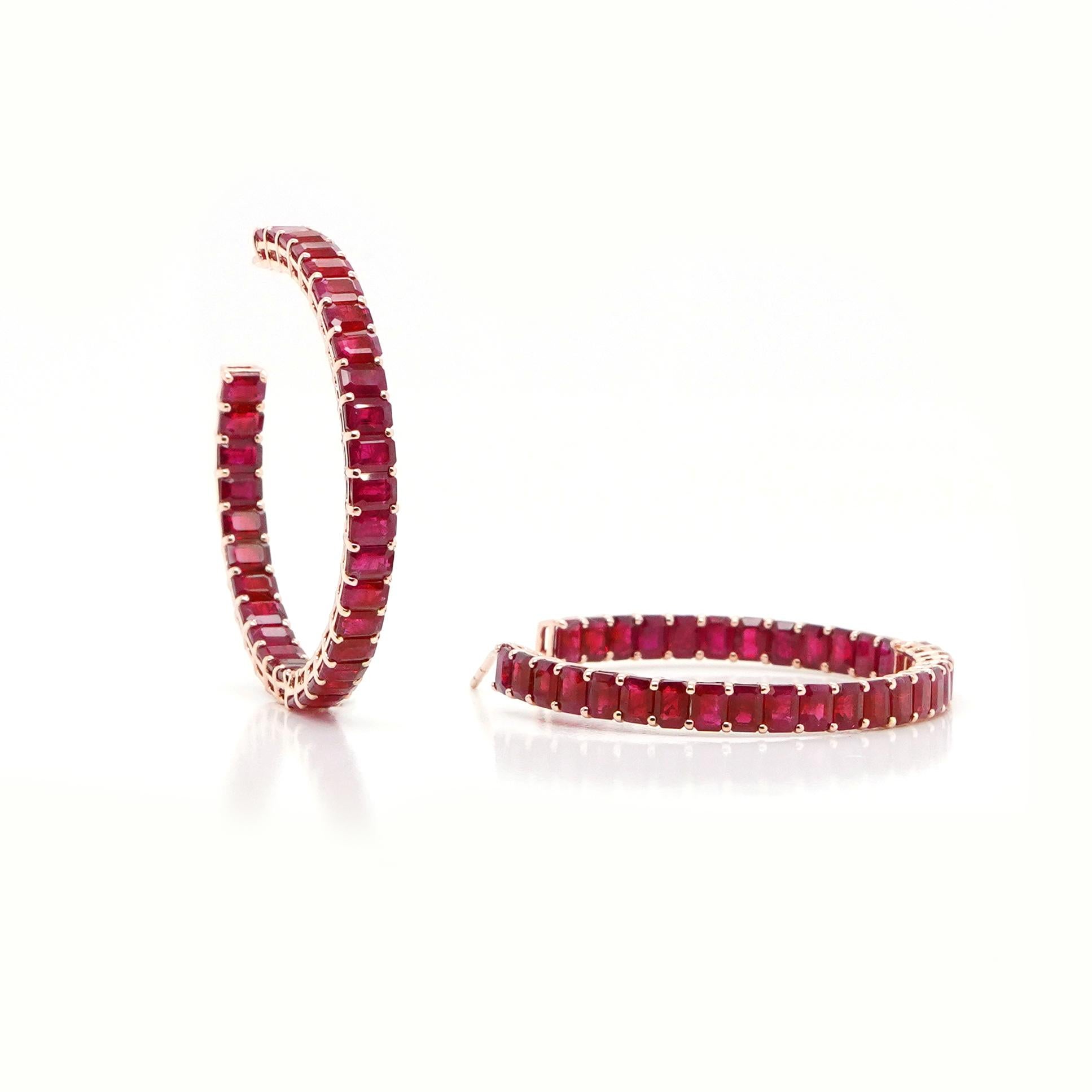 18K Rose Gold And Ruby Loop Earrings 22.70 ct. In New Condition For Sale In New York, NY