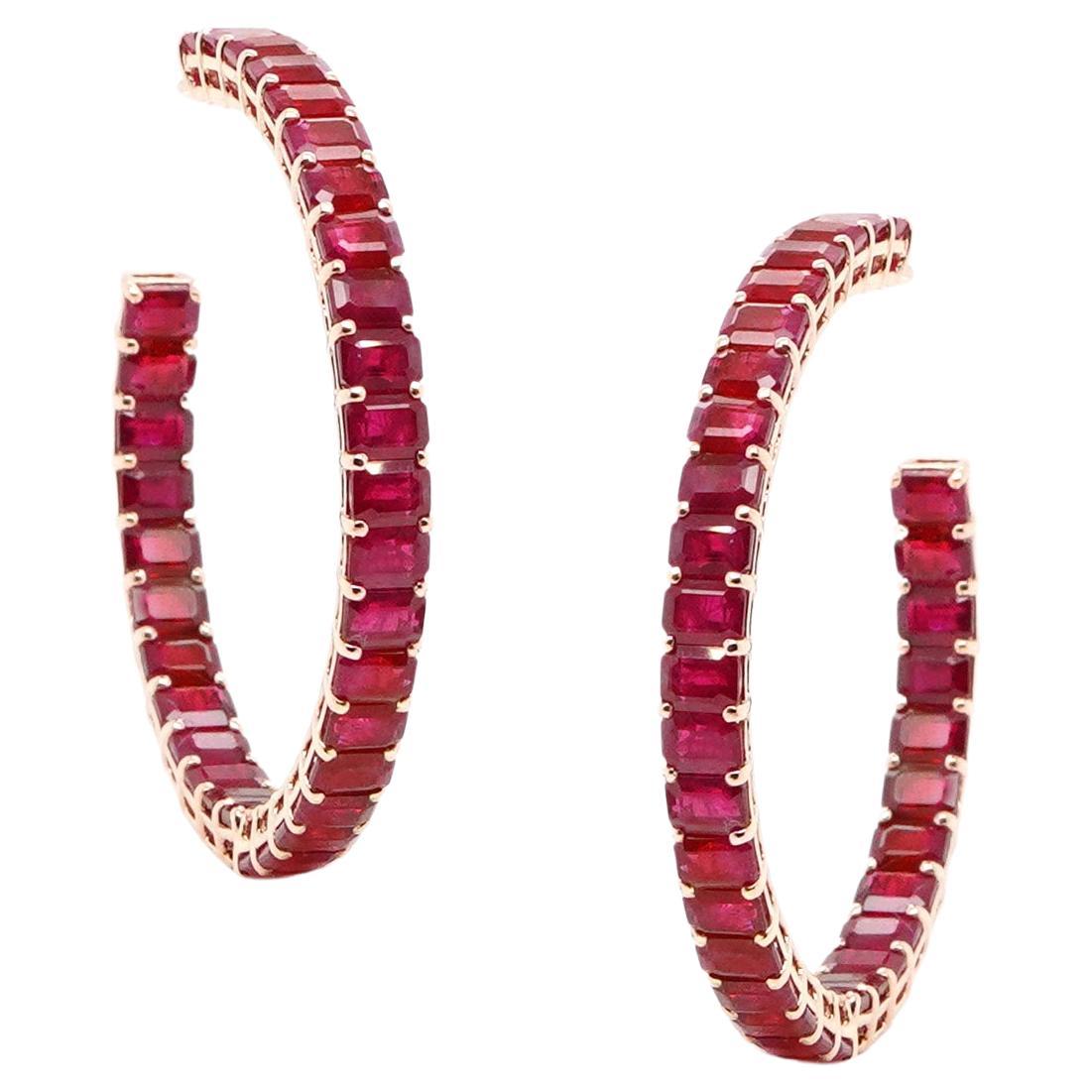 18K Rose Gold And Ruby Loop Earrings 22.70 ct. For Sale