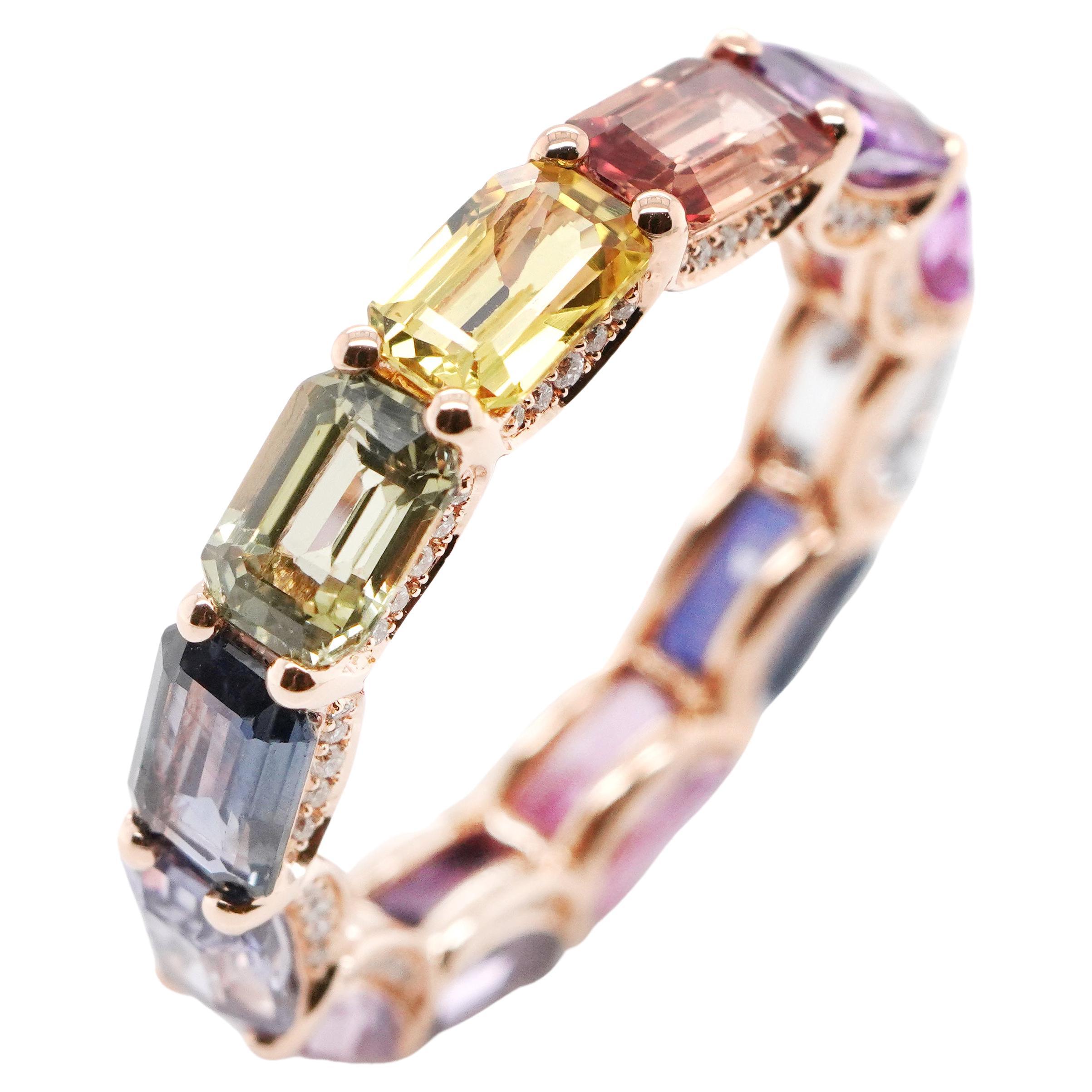18K Rose Gold And Sapphire Eternity Band Ring 7.73 ct. For Sale
