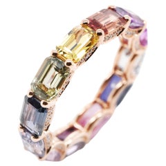 Anello a fascia per l'eternità in oro rosa 18 carati e zaffiro 7,73 ct.