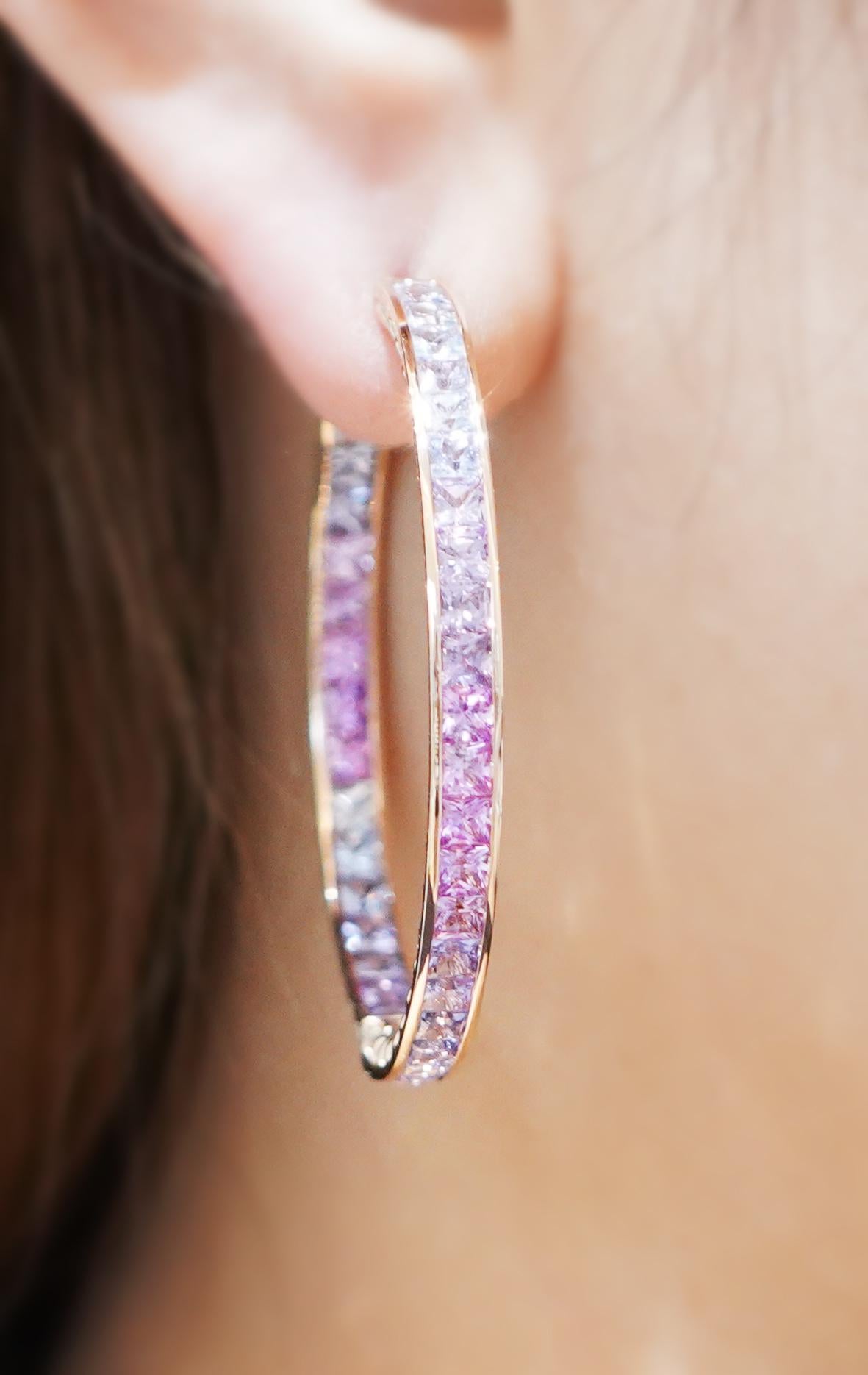18K Rose Gold And Sapphire Loop Earrings 10.96 ct. In New Condition For Sale In New York, NY