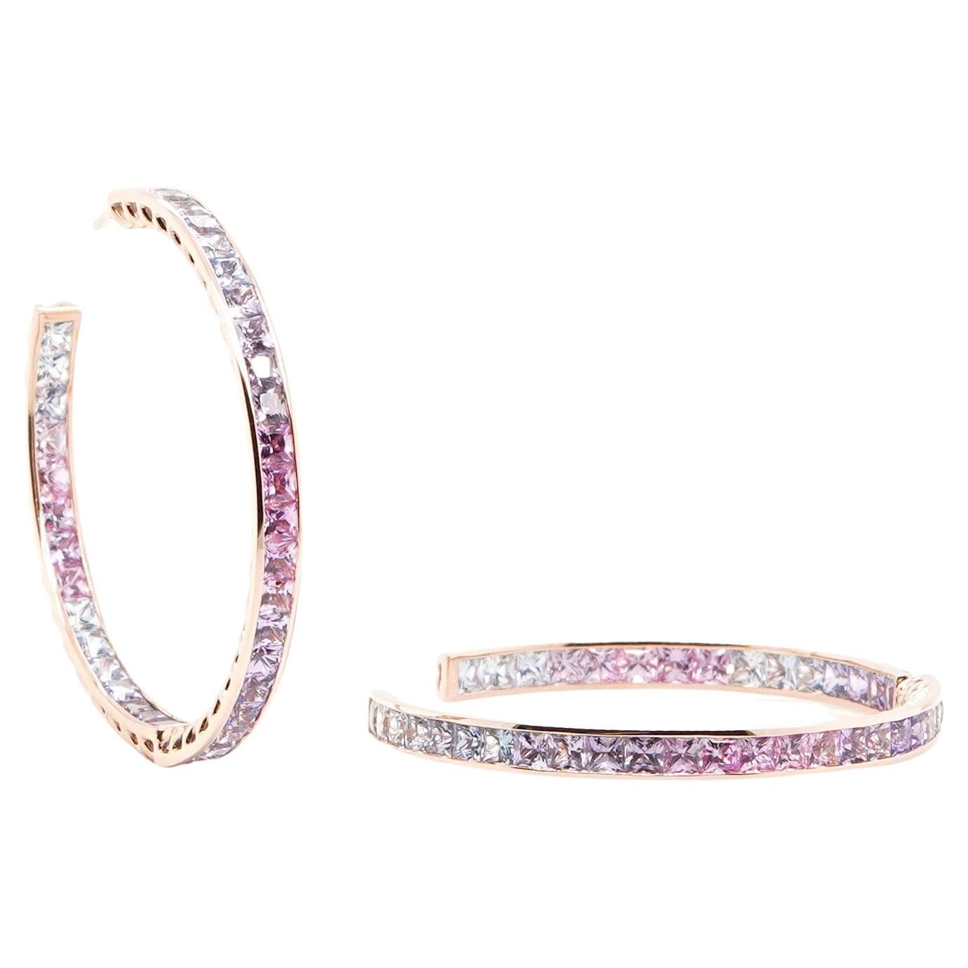 18K Rose Gold And Sapphire Loop Earrings 10.96 ct. For Sale