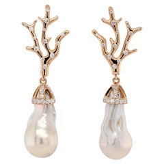 18K Rose Gold and Scattered Diamond Baroque Pearl Earrings