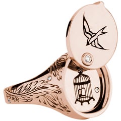 Used 18k Rose Gold and White Diamond Nightingale Conservatory Signet Ring