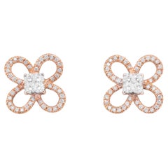 18k Rose Gold and White Diamonds Flower Earrings