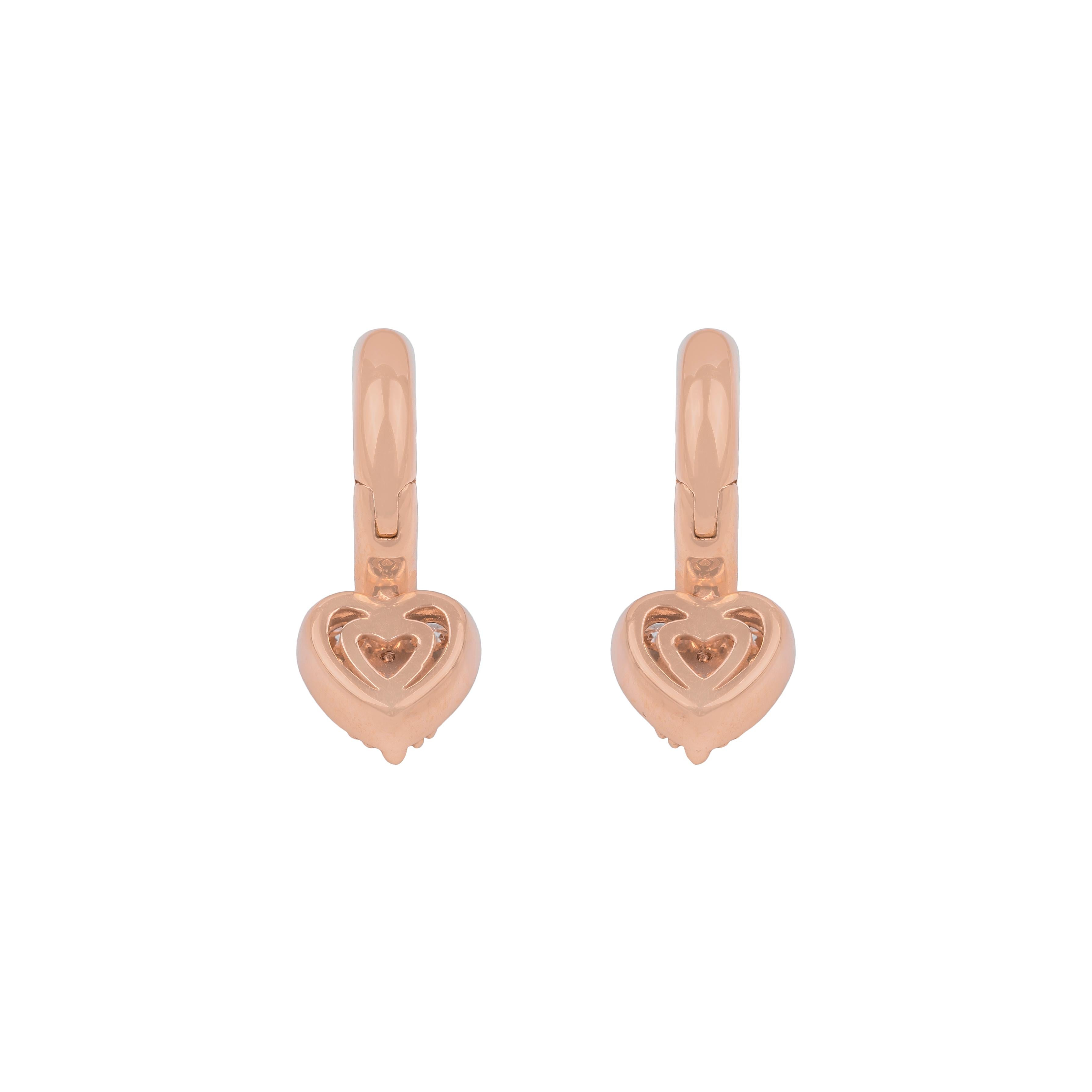 Contemporary 18k Rose Gold and White Diamonds Lever-Back Earrings For Sale