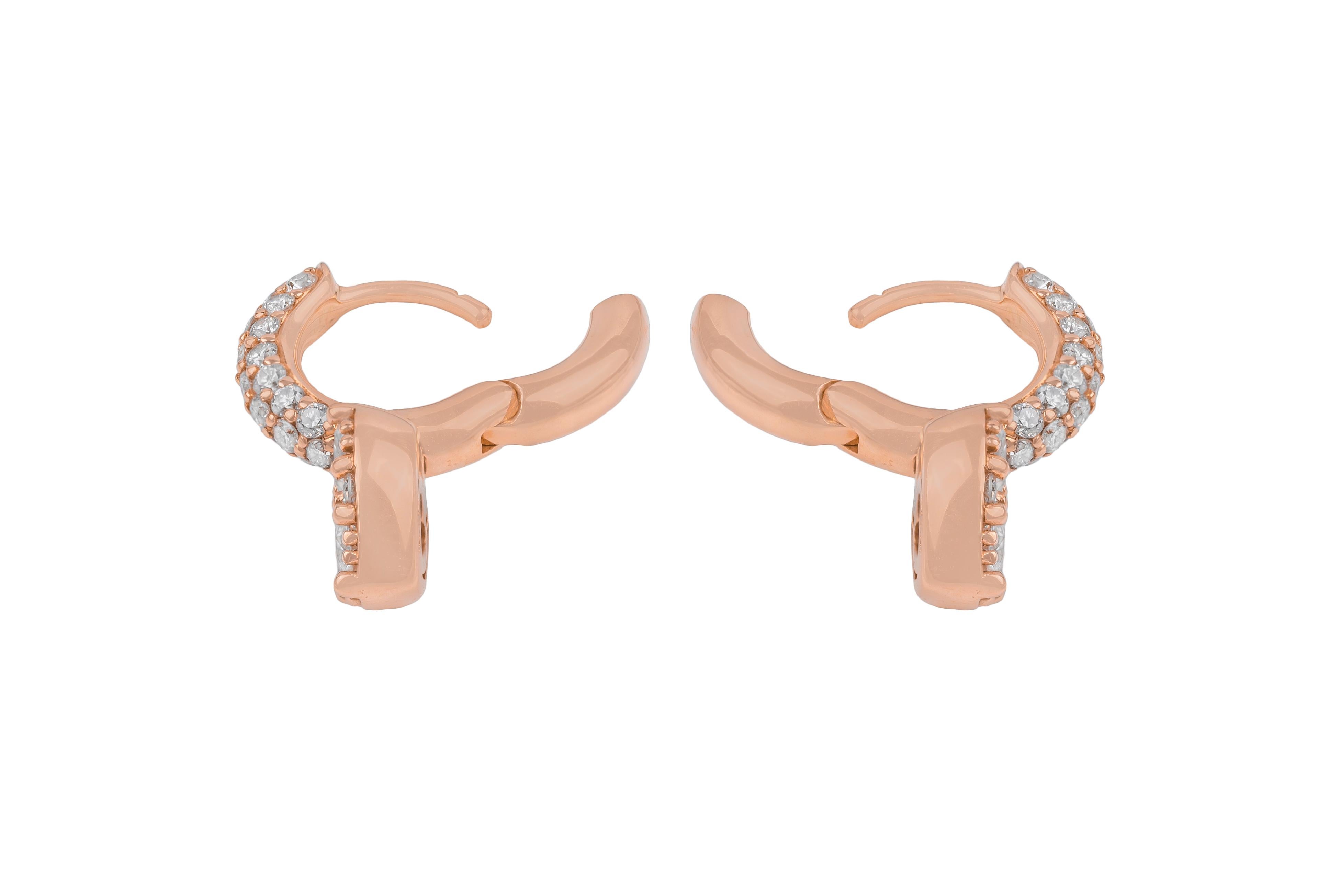Brilliant Cut 18k Rose Gold and White Diamonds Lever-Back Earrings For Sale