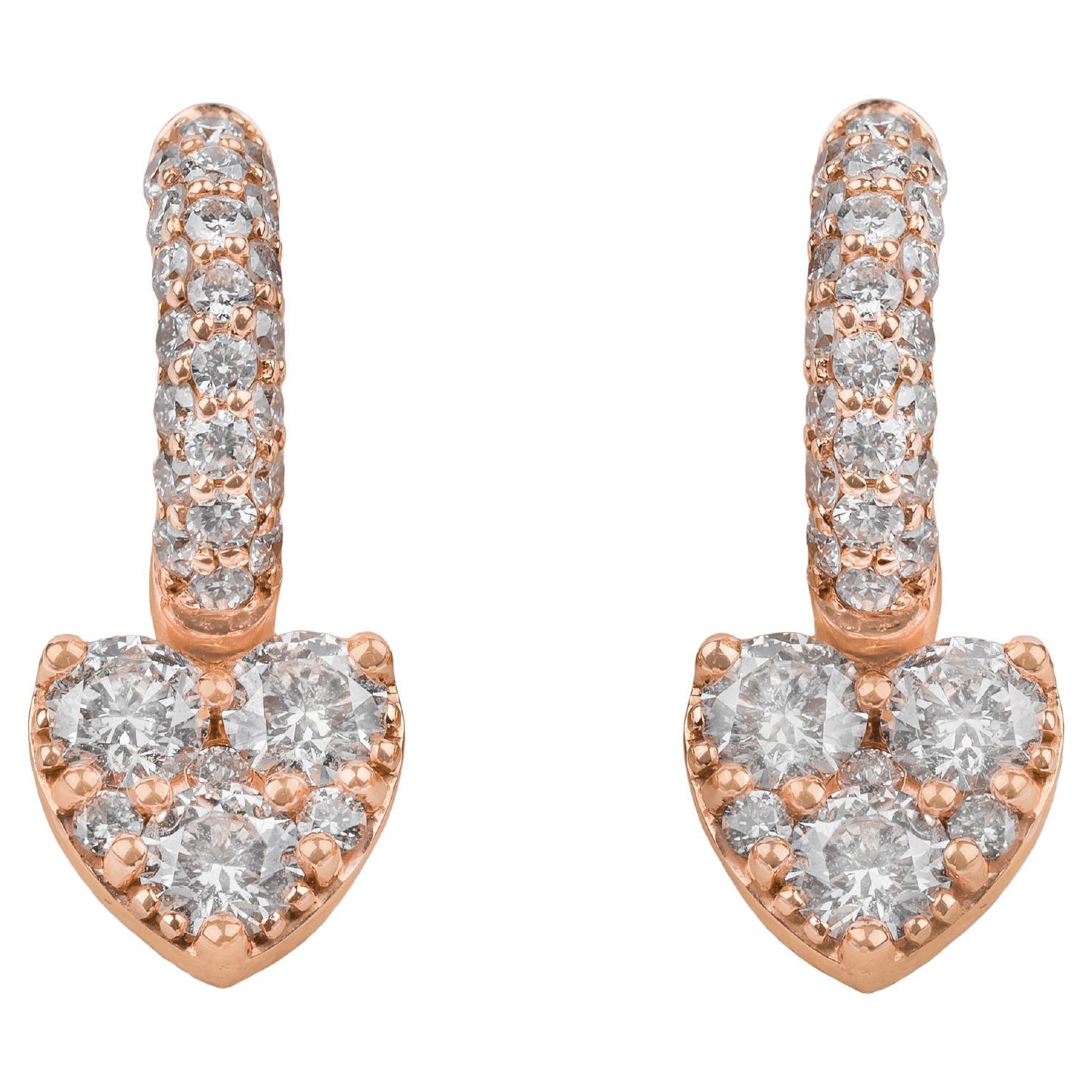18k Rose Gold and White Diamonds Lever-Back Earrings For Sale