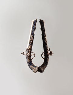 18k Rose Gold Antique Gun Necklace with 0.47 Ct White Diamond, 1.26 Ct Sapphire