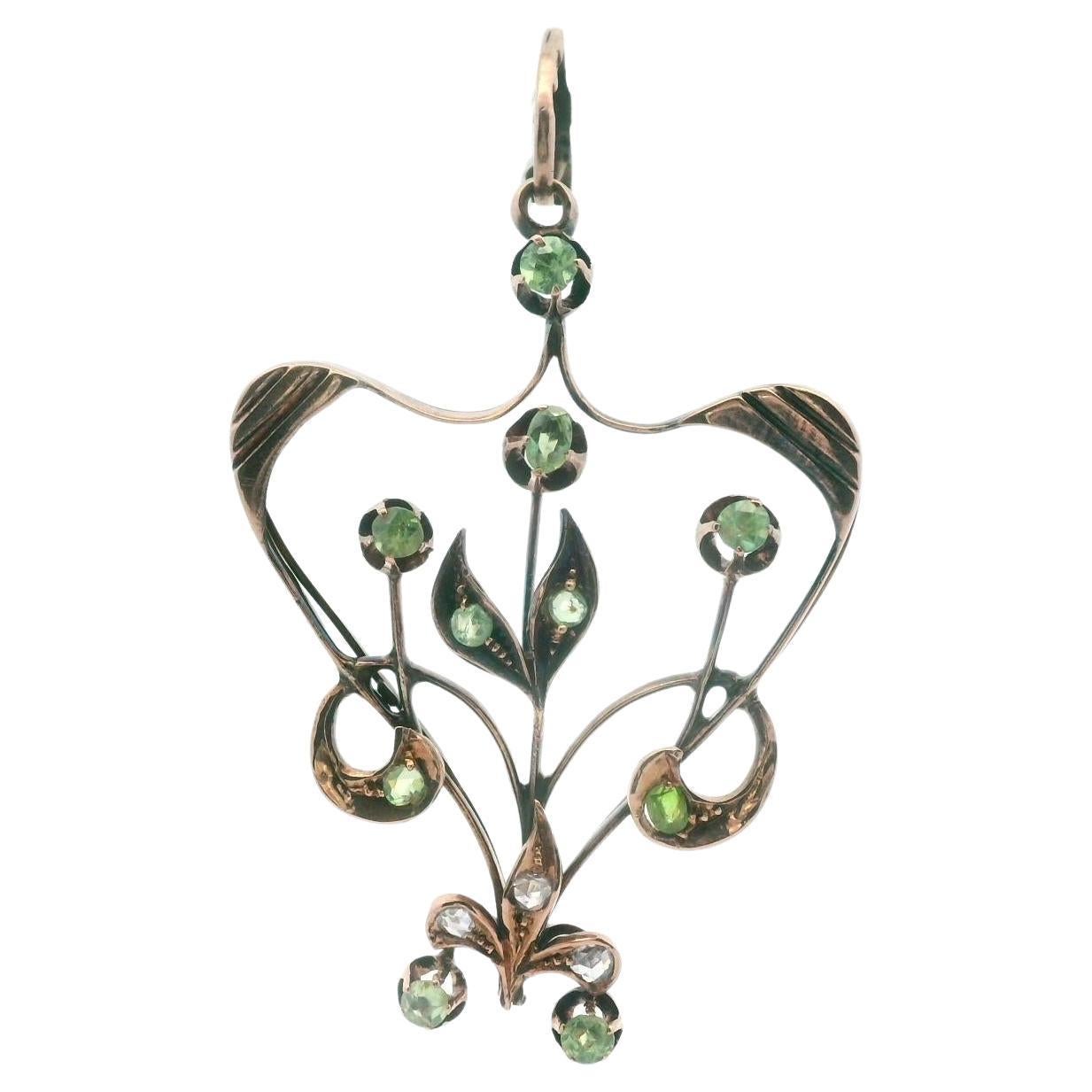 18k Rose Gold Antique Imperial Russian Demantoid & Diamond Pendant