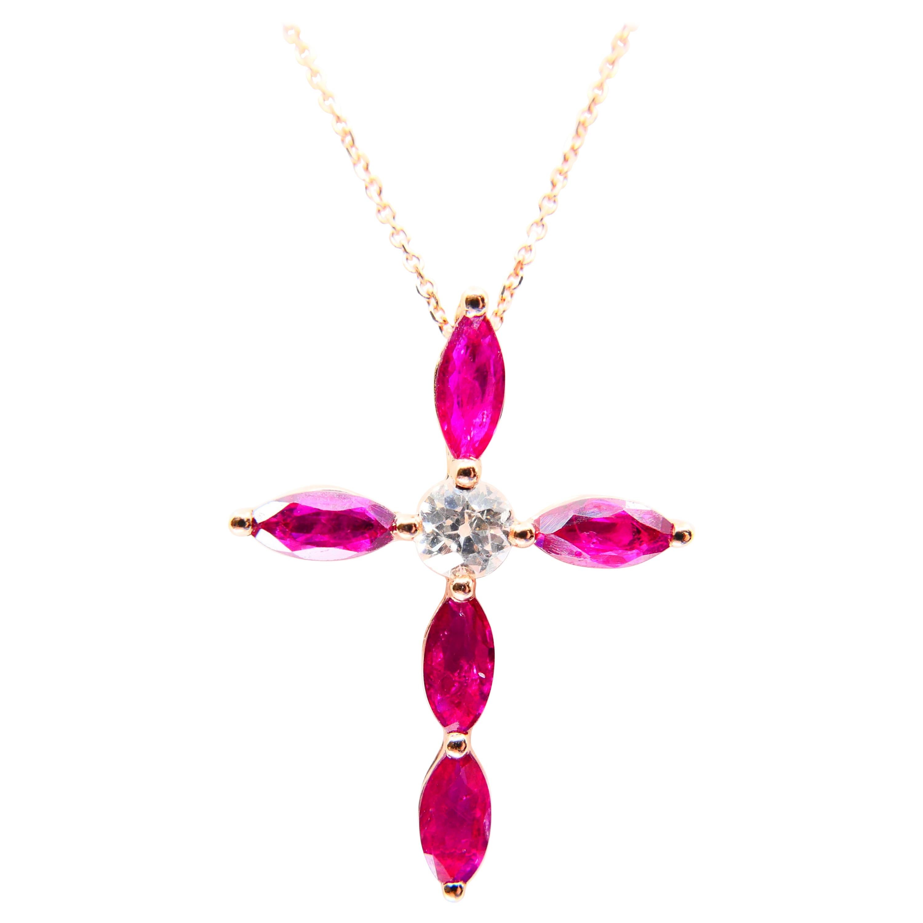 18 Karat Rose Gold, Antique Old Mine Cut Diamond and Burma Rubies Cross Pendant  In New Condition In Hong Kong, HK