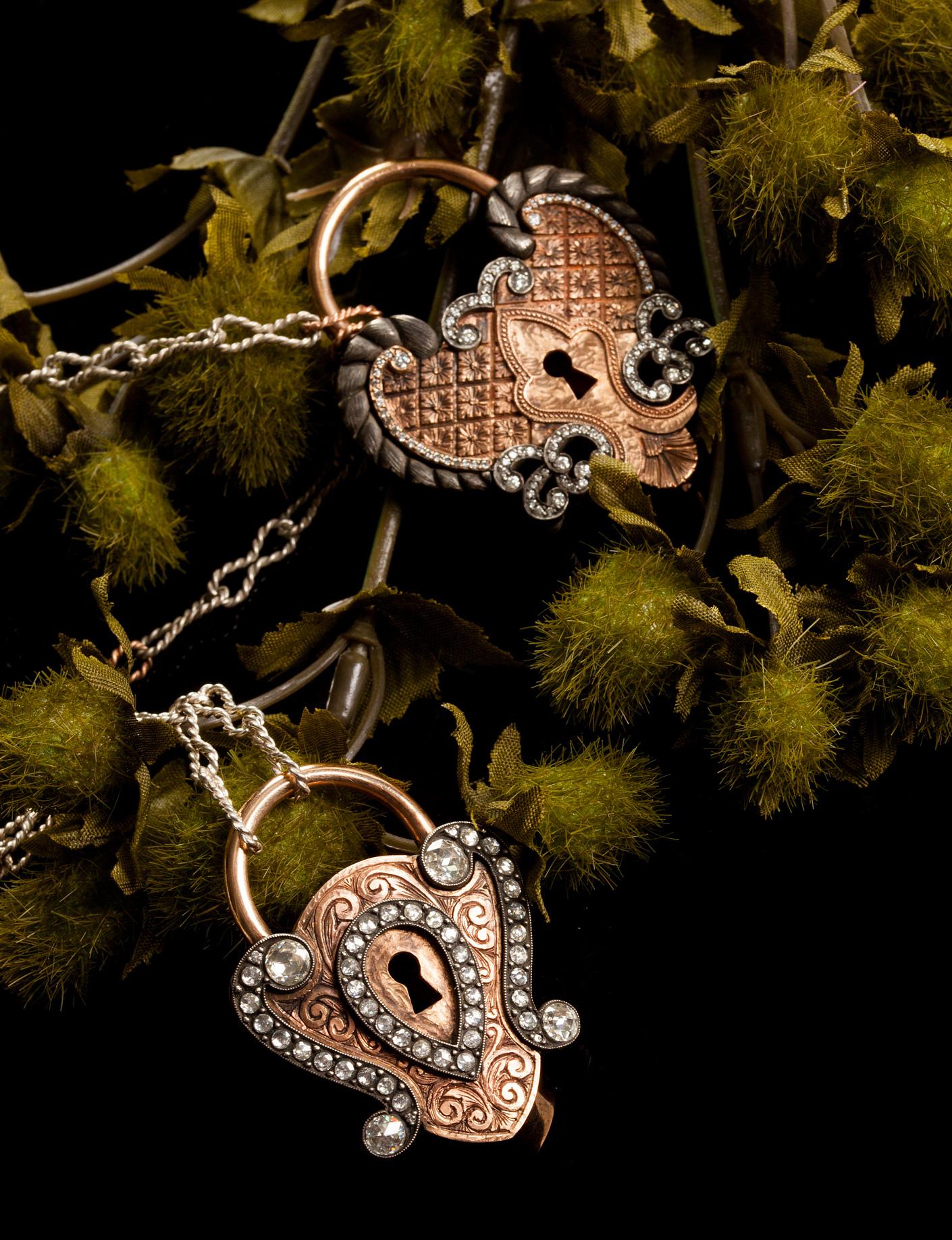 Modern 18 Karat Rose Gold Antique Padlock Necklace with 0.66 Carat White Diamonds For Sale