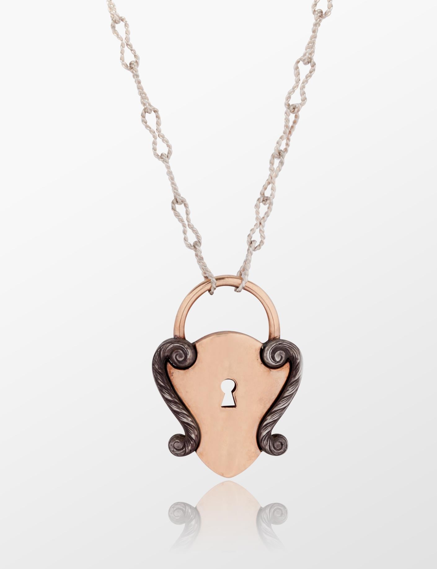 18 Karat Rose Gold Antique Padlock Necklace with 1.84 Carat White Diamonds In New Condition For Sale In Miami, FL
