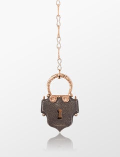 18 Karat Rose Gold Antique Padlock Necklace with 2.21 Carat White Diamonds