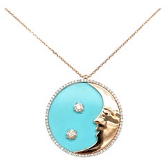 Ciondolo con diamante a mezzaluna in oro rosa 18K Aqua Blue con colore turchese