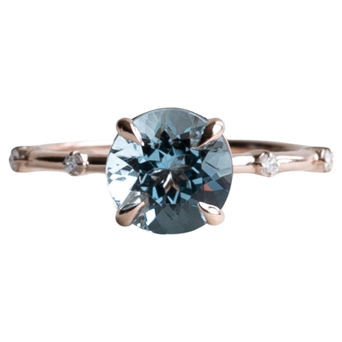 18K Rose Gold Aquamarine Diamond Ring