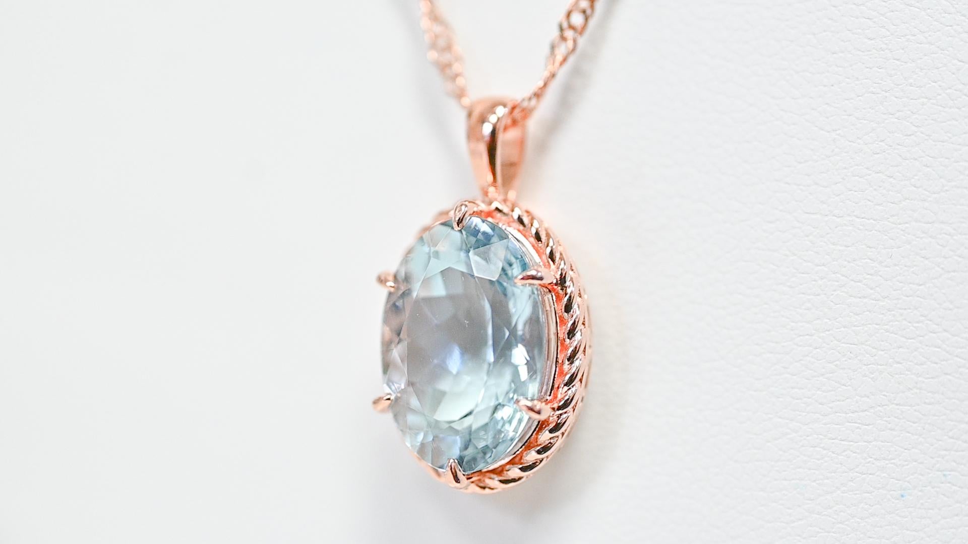Art Deco 18K Rose Gold Aquamarine Pendant Necklace 925 Sterling Silver Bridal Jewelry   For Sale