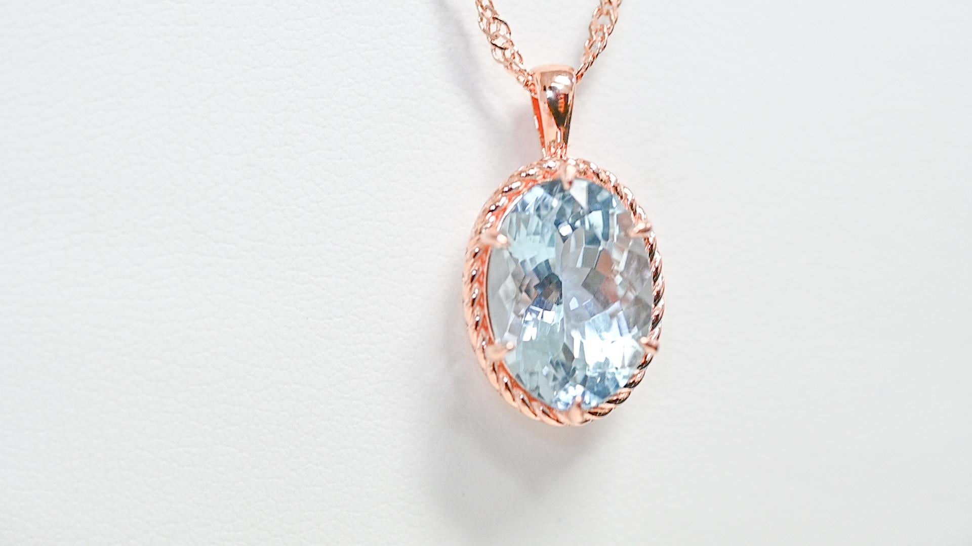 18K Rose Gold Aquamarine Pendant Necklace 925 Sterling Silver Bridal Jewelry   In New Condition For Sale In New York, NY