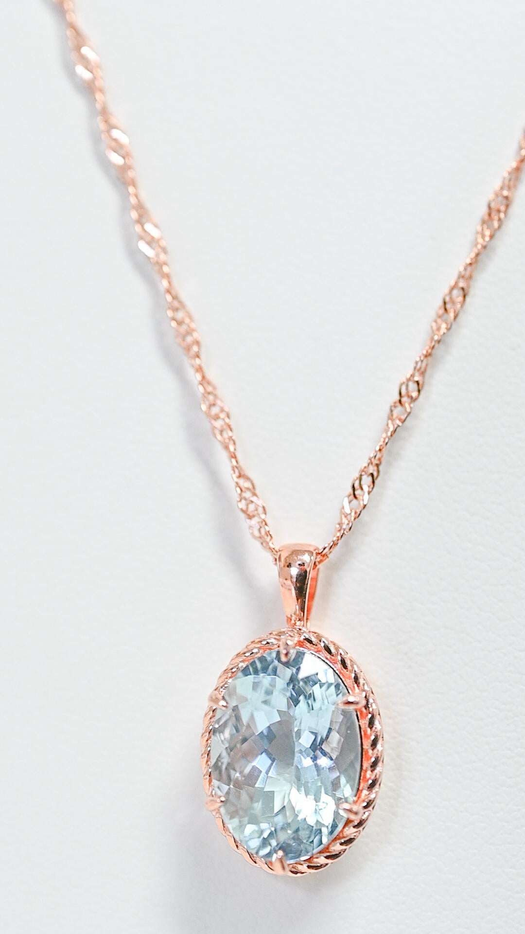 Women's 18K Rose Gold Aquamarine Pendant Necklace 925 Sterling Silver Bridal Jewelry   For Sale