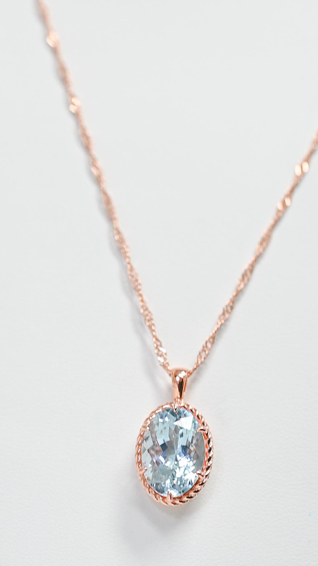 18K Rose Gold Aquamarine Pendant Necklace 925 Sterling Silver Bridal Jewelry   For Sale 1