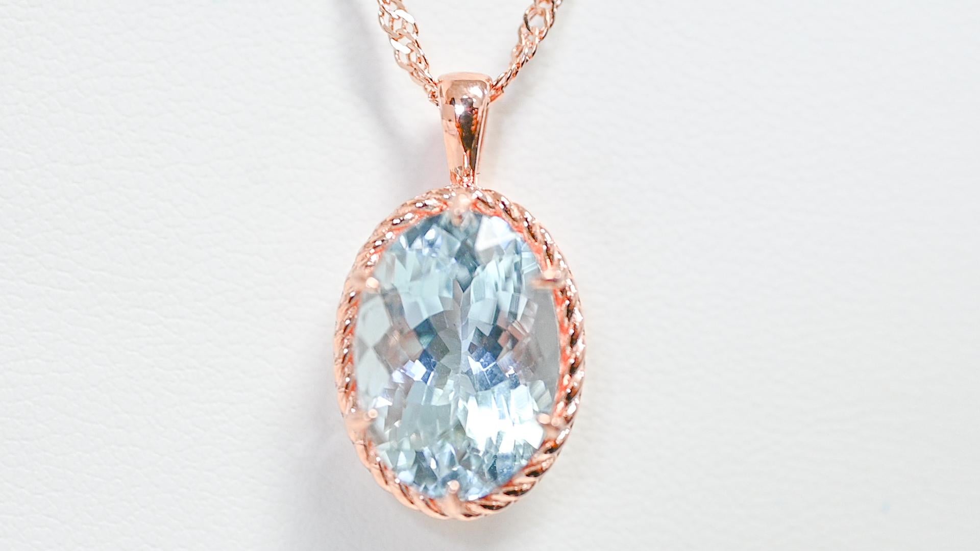 18K Rose Gold Aquamarine Pendant Necklace 925 Sterling Silver Bridal Jewelry   For Sale 2