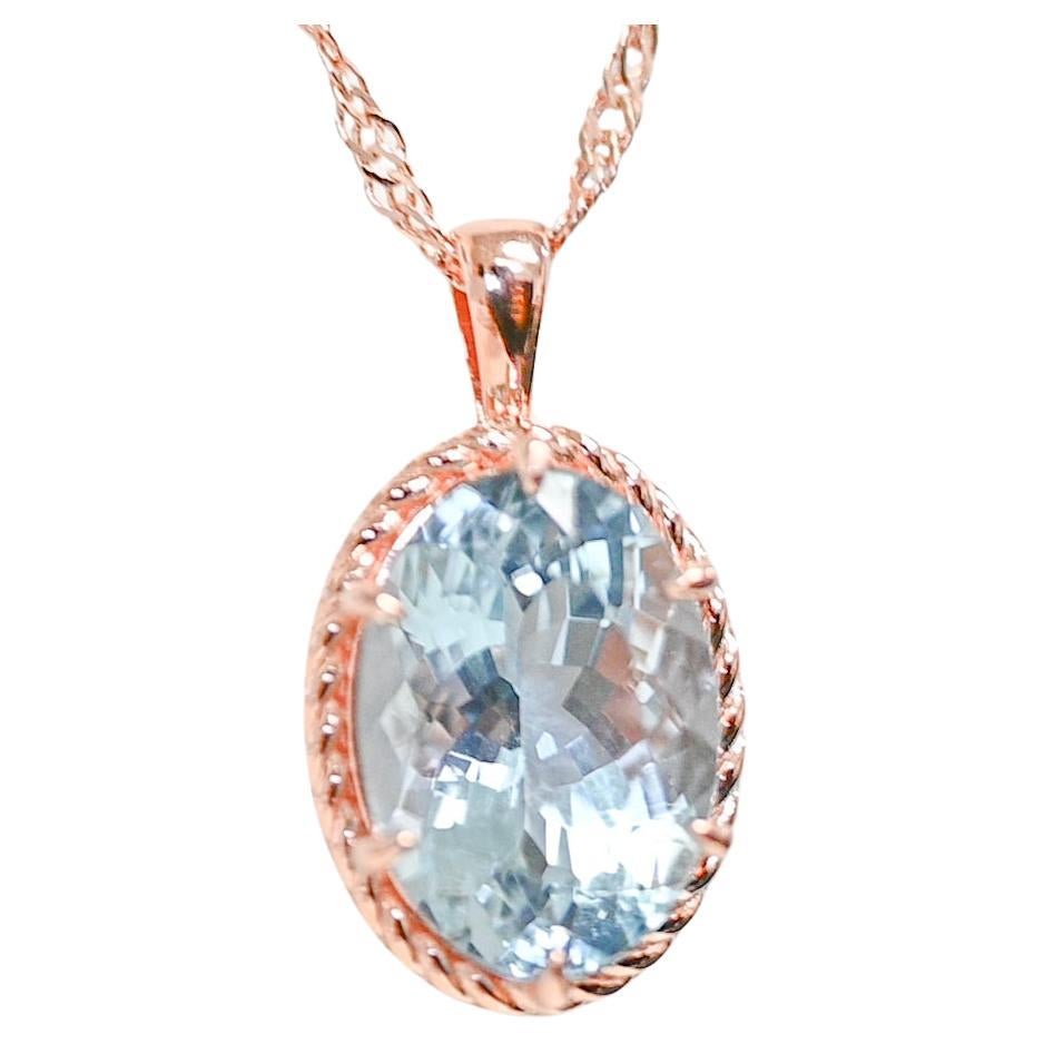 18K Rose Gold Aquamarine Pendant Necklace 925 Sterling Silver Bridal Jewelry  