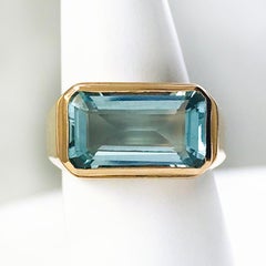 18K Rose Gold Aquamarine Ring, 7.5ct Emerald-Cut, USA, Circa 1950