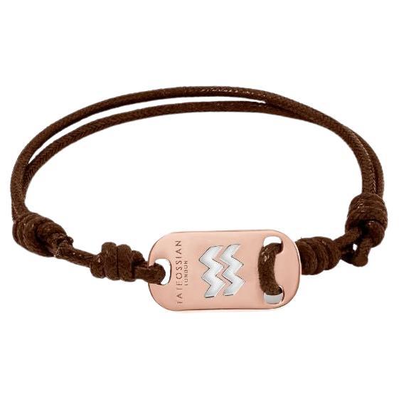 18K Rose Gold Aquarius Bracelet with Brown Cord