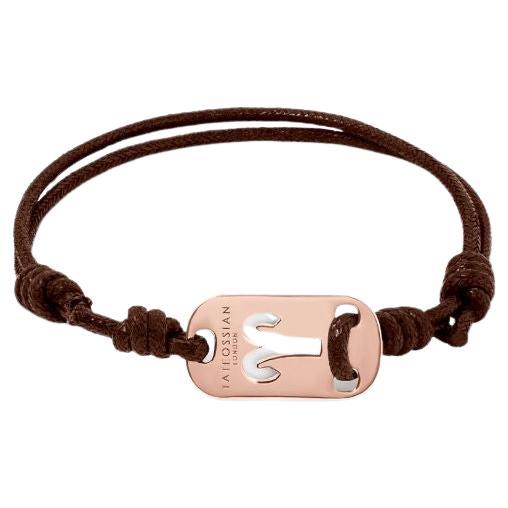 18K Rose Gold Aries Bracelet with Brown Cord For Sale