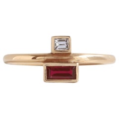 18k Rose Gold Art Deco Baguette Ruby & Diamond Ring