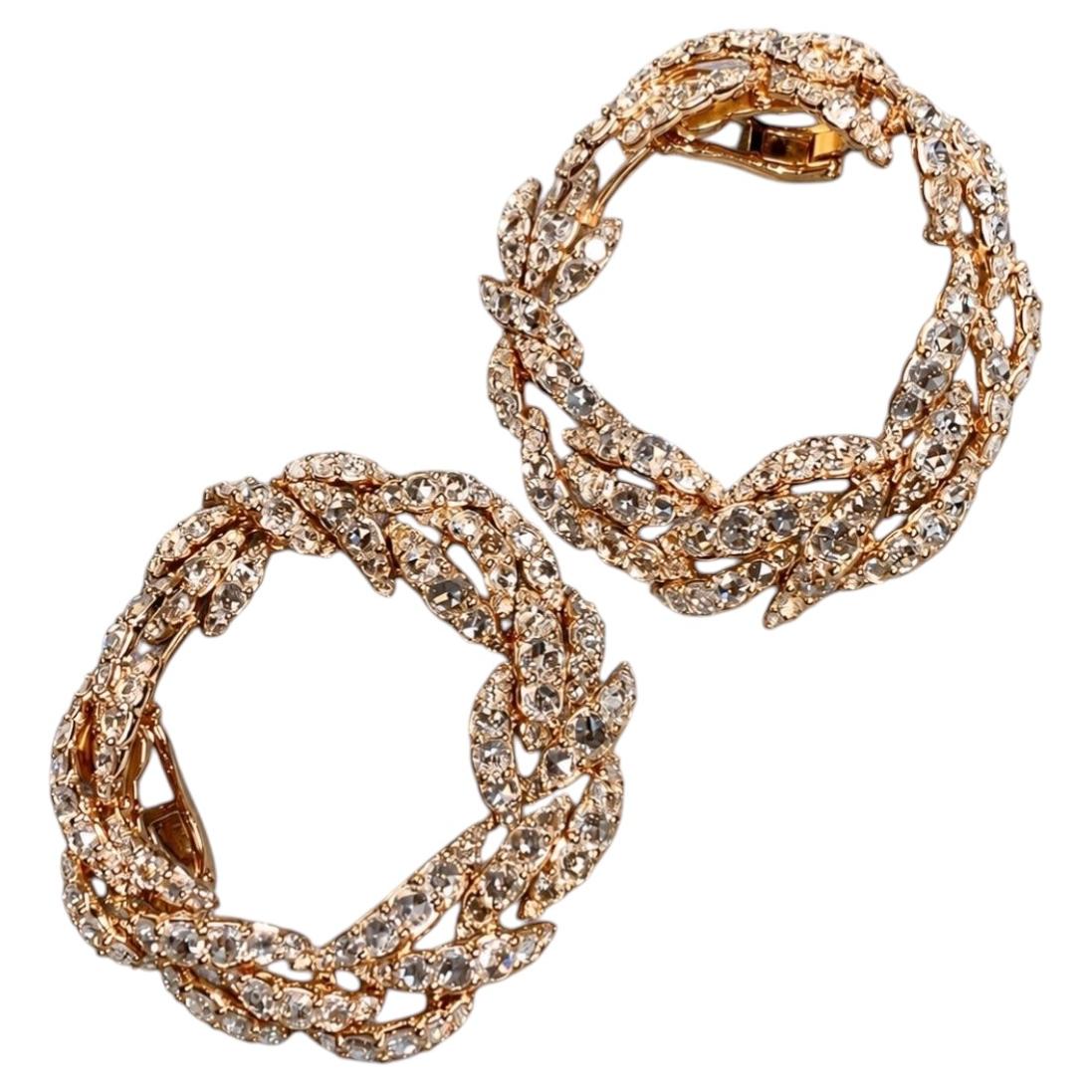 18K Rose Gold artikulierend von vorne nach hinten Diamantkranz Reif-Ohrringe 18ctw